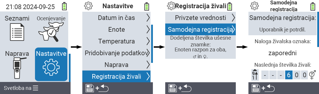 VitalControl: meni nastavitve dodelitev ID-ja živali