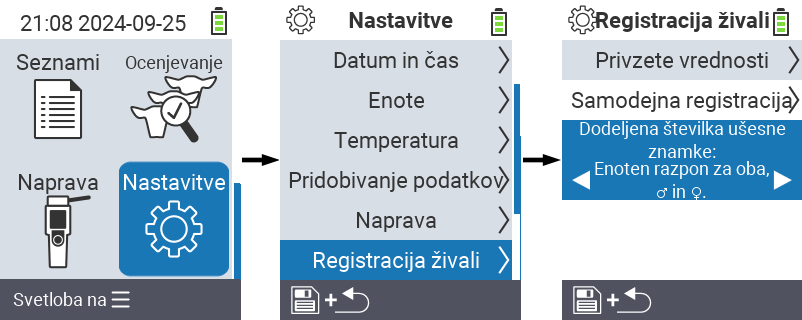 VitalControl: nastavitve menija Dodelitev številke ušesne oznake