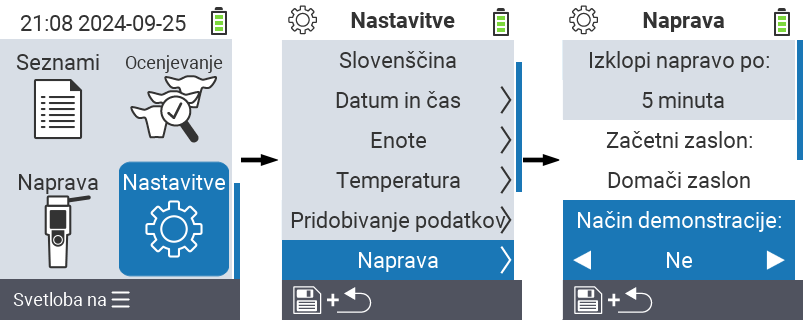 VitalControl: meni nastavitve Demonstracijski način