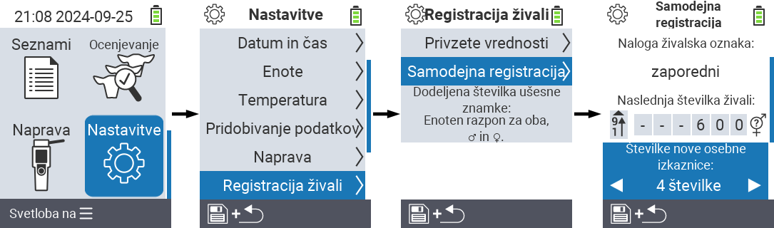 VitalControl: menu nastavitve Števka nove ID