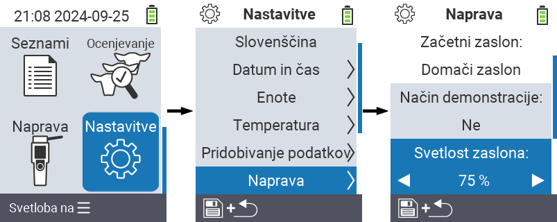 VitalControl: nastavitve menija Svetlost zaslona