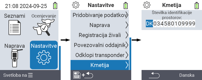 VitalControl: Pot menija za nastavitev številke kmetije