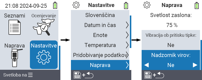 VitalControl: Nastavitve menija Nadzornik virov