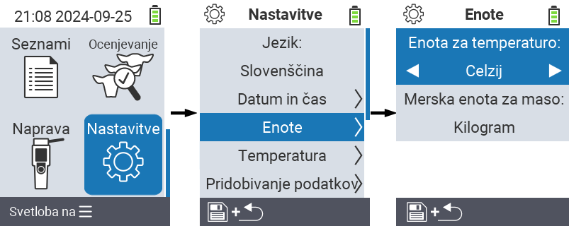 VitalControl: meni nastavitve enote za temperaturo