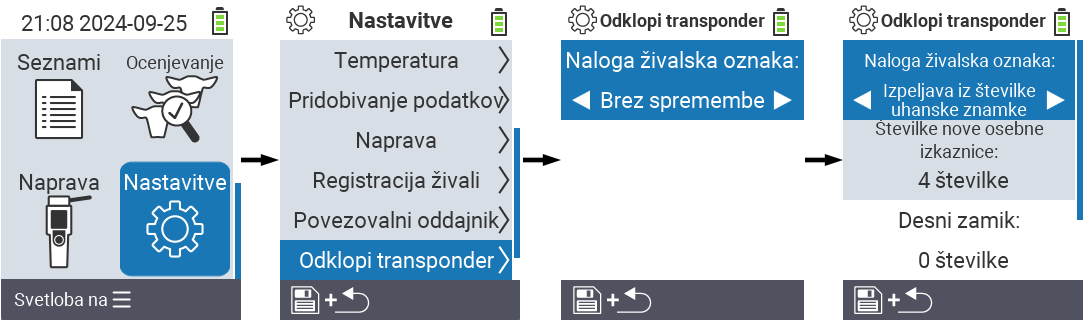 VitalControl: Meni Nastavitve Odstrani povezavo transponderja