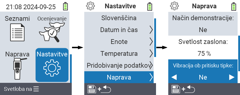 VitalControl: nastavitve menija Svetlost zaslona