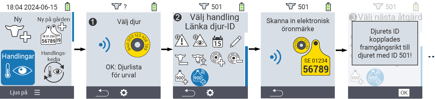 VitalControl: Menyåtgärd Koppla djur-ID
