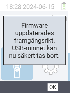 VitalControl: Framgångsmeddelande firmware-uppdatering