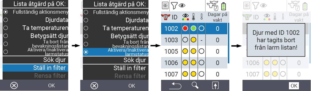 VitalControl Listor Växla larmstatus