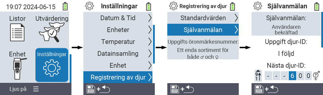 VitalControl: menyinställningar tilldelning djur-ID