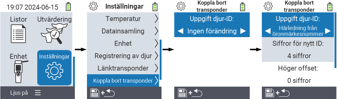 VitalControl: Meny Inställningar Avlänka transponder
