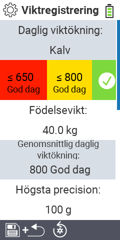 Undermenyobjekt inställningar för viktregistrering