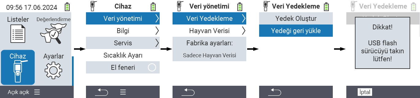 VitalControl: menü yolu veri geri yükleme