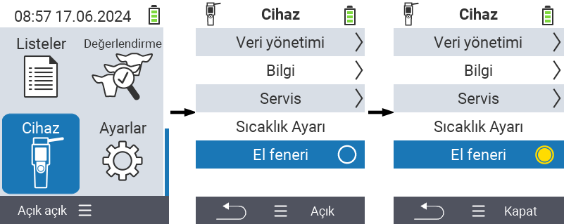 VitalControl: Menü Cihaz ışığı