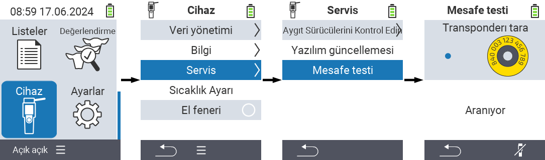 VitalControl: Menü yolu Menzil testi RFID tarayıcı