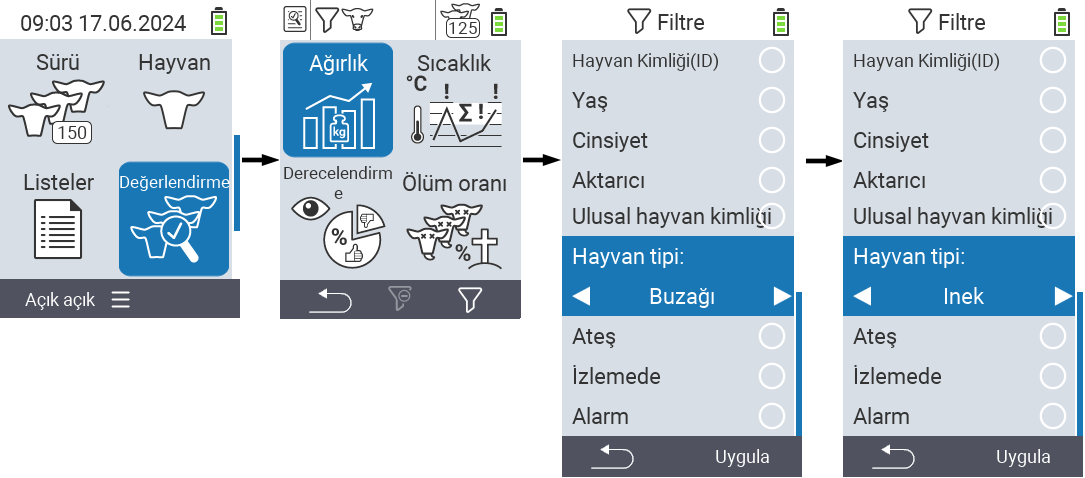 VitalControl: menu Evaluation Create filter