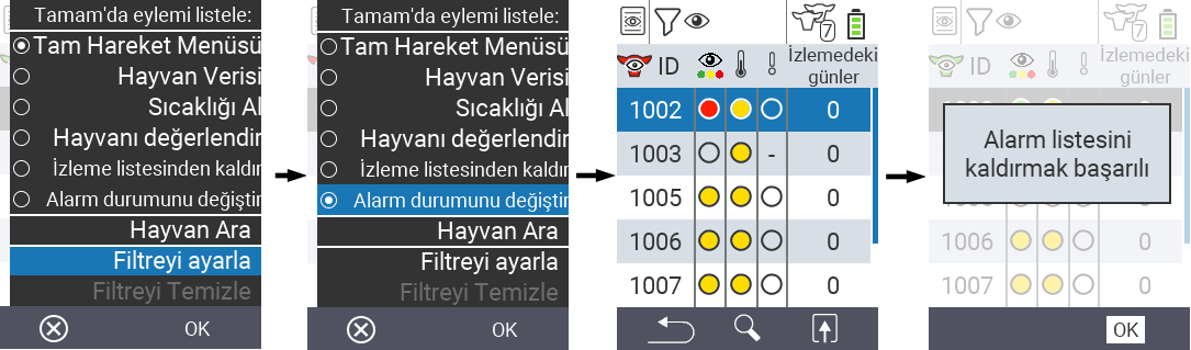 VitalControl Listeleri Alarm durumunu değiştir