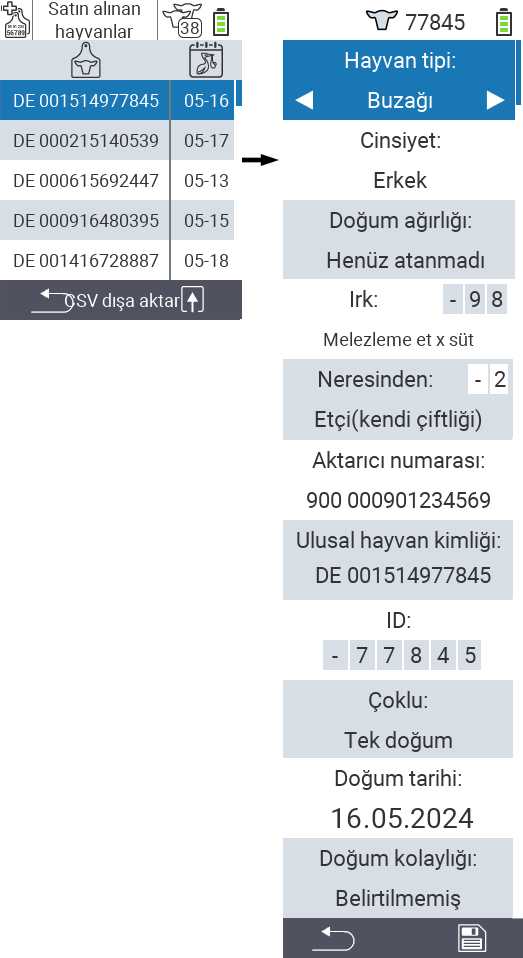 VitalControl: Satın alınan hayvanların listesi, Hayvan verilerini düzenle