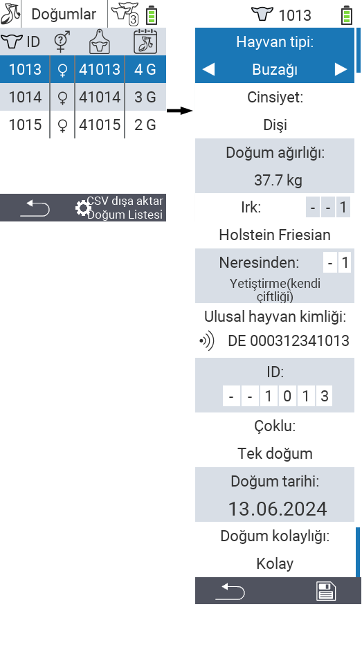 VitalControl: Menü Yeni çiftlikte Doğumlar