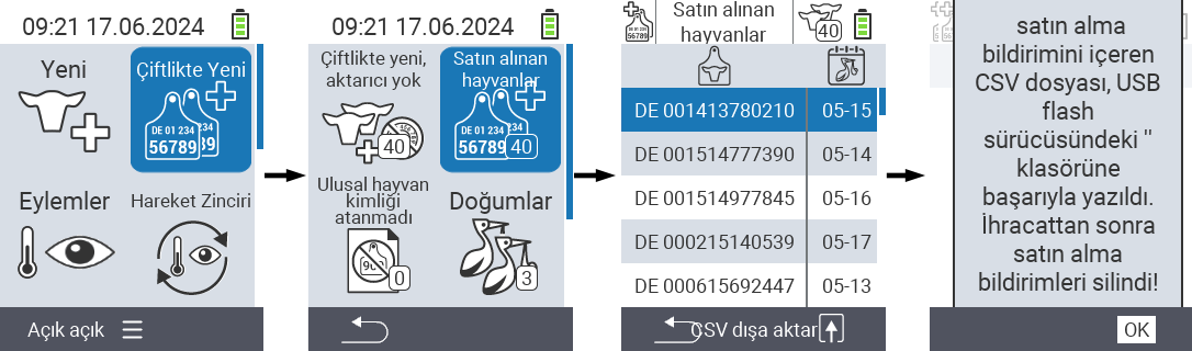 VitalControl: Satın alınan hayvanların listesi, csv dışa aktarma