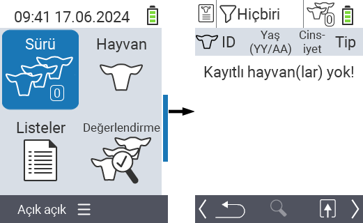 VitalControl: Ana menü öğesi ‘Herd’, kayıtlı hayvan yok