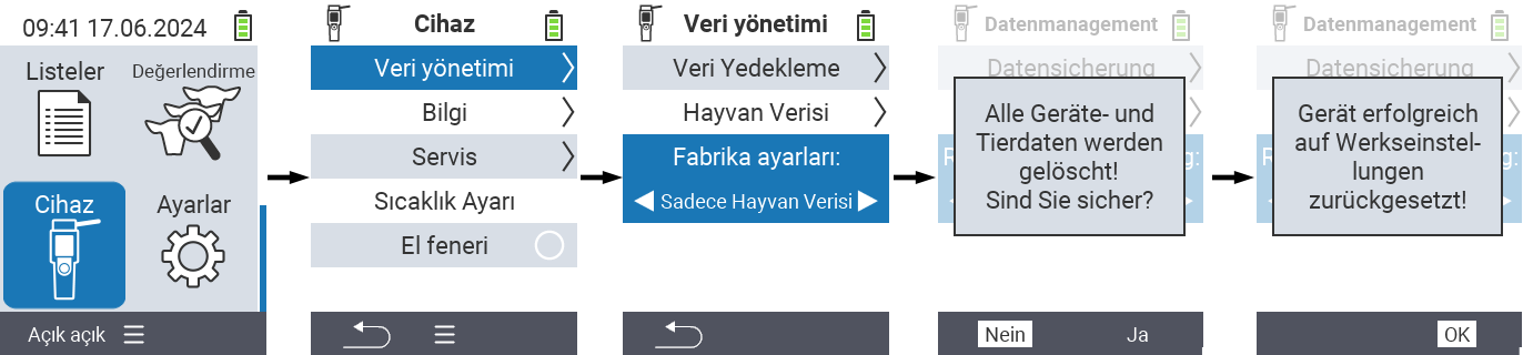 VitalControl: Menü yolu Fabrika ayarlarına sıfırlama