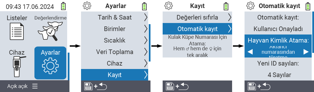 VitalControl: menü ayarları hayvan kimliği atama