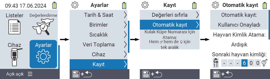 VitalControl: menü ayarları hayvan kimliği atama
