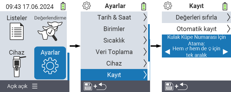 VitalControl: menü ayarları Kulak küpe numarası atama