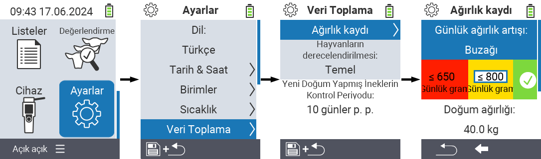 VitalControl: günlük ağırlık artışı menü ayarları