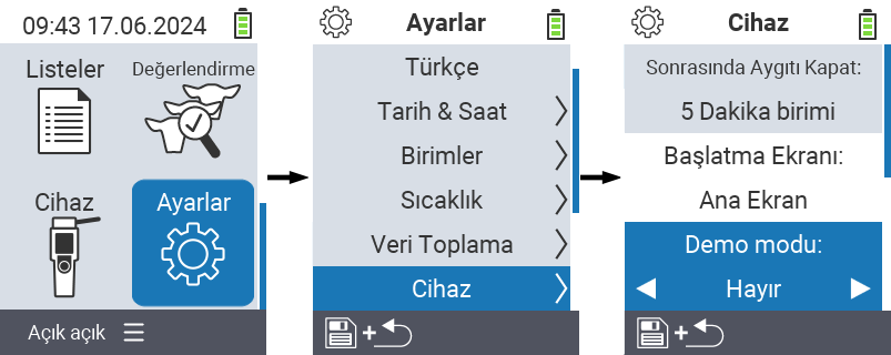 VitalControl: menü ayarları Gösterim modu