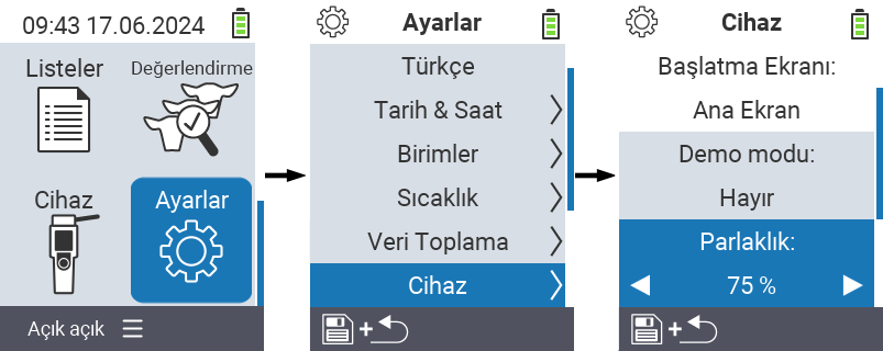 VitalControl: menü ayarları Ekran parlaklığı