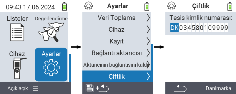 VitalControl: Çiftlik numaranızı ayarlamak için menü yolu