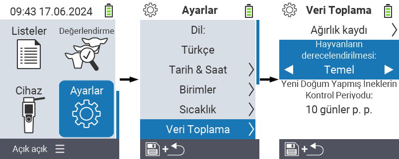 VitalControl: hayvanların ortalama derecelendirme menü ayarları