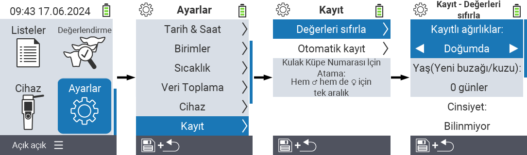 VitalControl: menü ayarları Kaydedilen ağırlığı ayarla