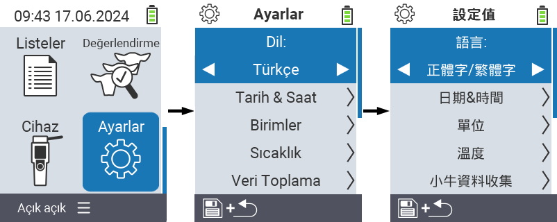 VitalControl: Dil ayarları menü yolu