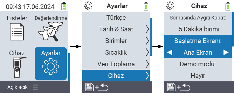 VitalControl: menü ayarları Başlangıç ekranı