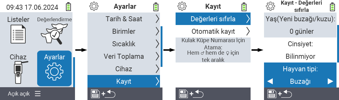 VitalControl: menu settings type of animal