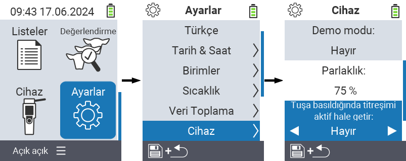 VitalControl: menü ayarları Ekran parlaklığı