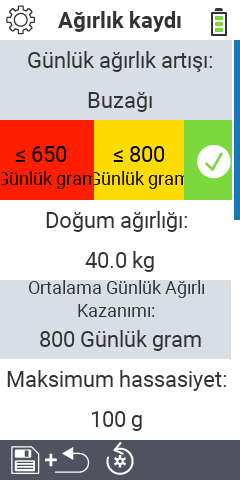 Ağırlık kaydı için alt menü öğeleri ayarları